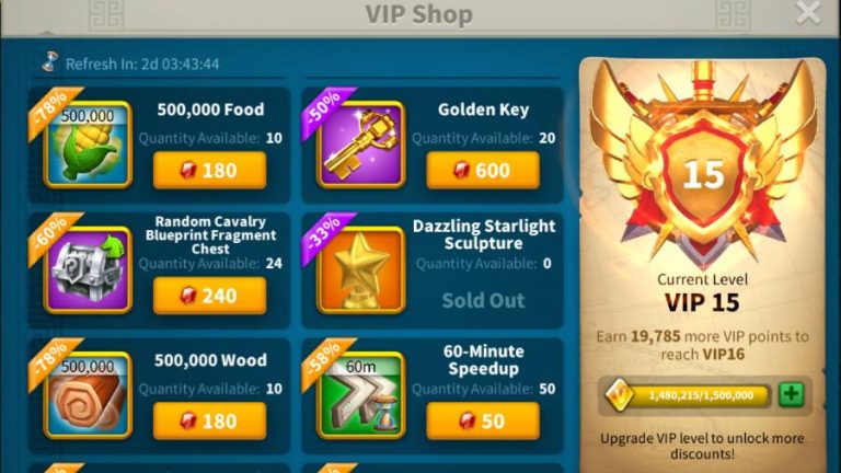 VIP points In Rise Of Kingdoms - Pillar Of Gaming