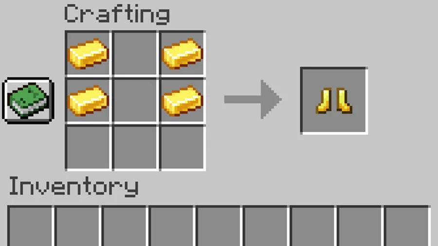 Crafting gold boots with gold ingots